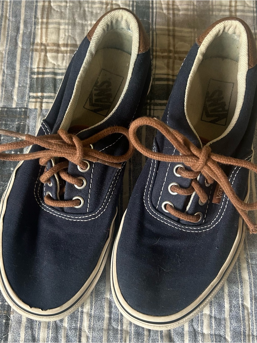 Vans Kid’s Size 2.5 Navy Canvas Low-Top Sneakers with Brown Laces